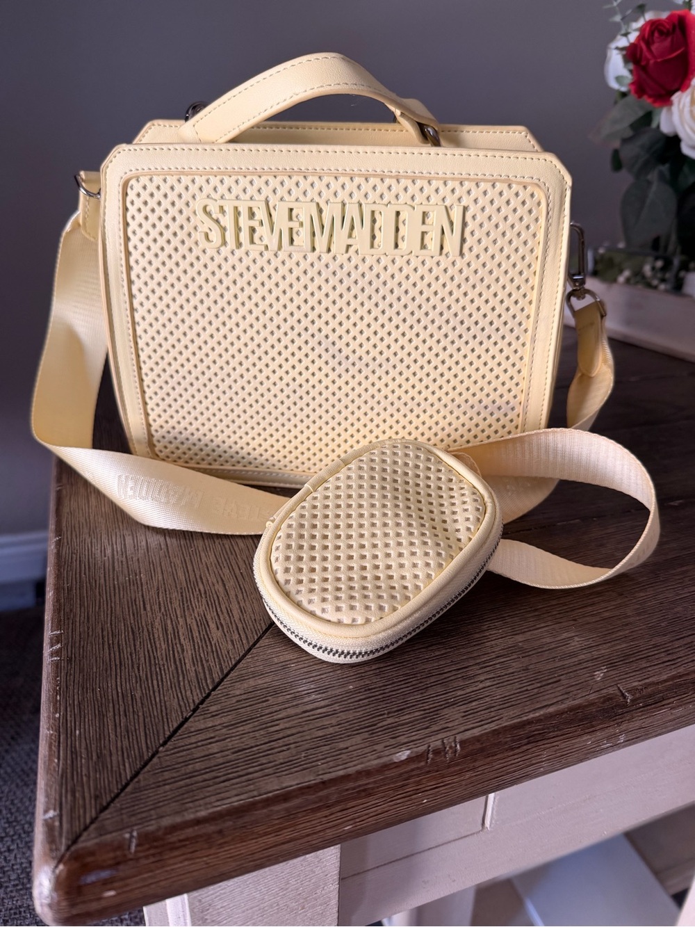 Steve Madden Yellow Perforated Crossbody Bag with Coin Purse